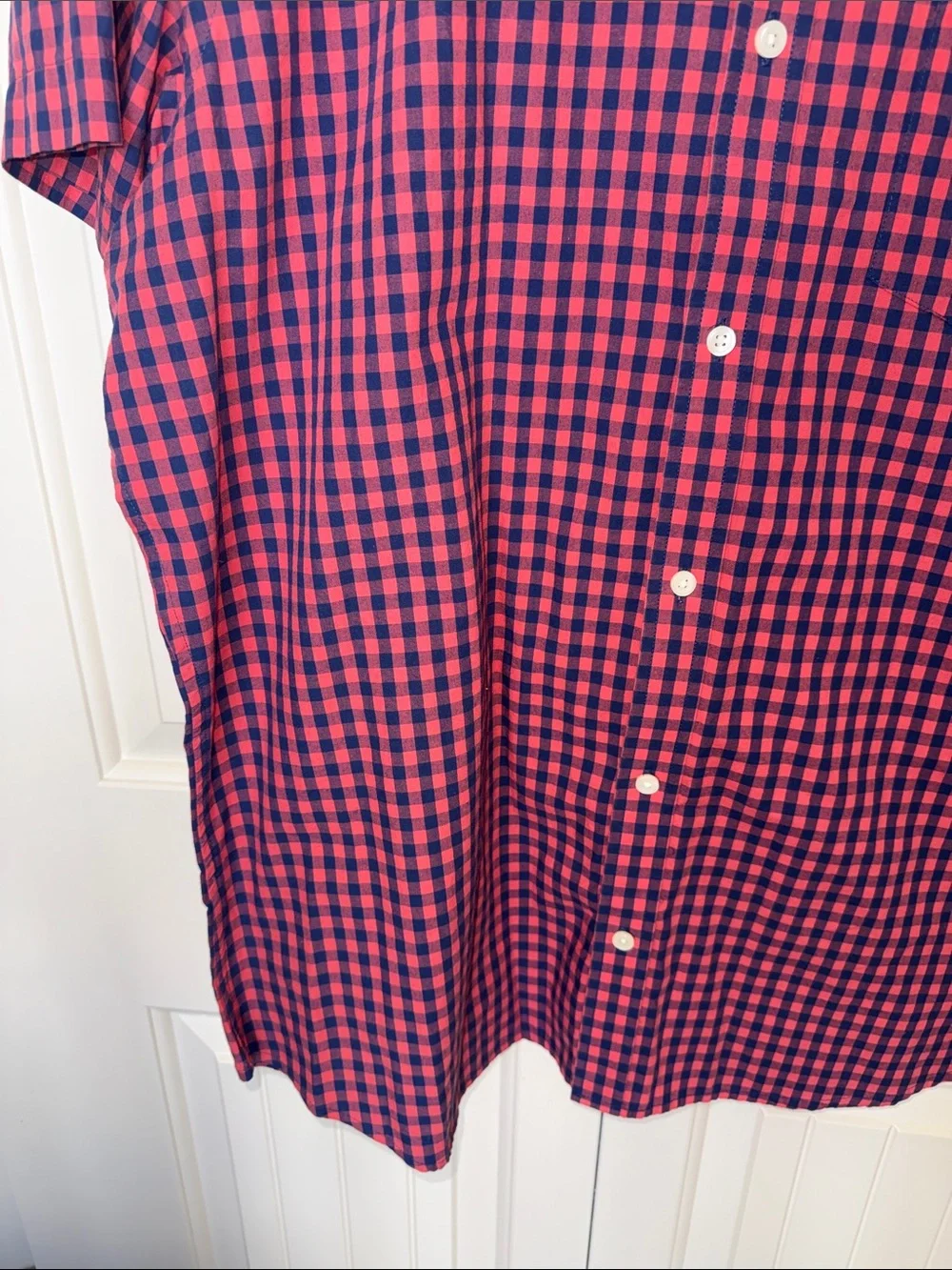 Banana Republic Soft Wash Slim Fit Shirt Mens XL Pink Navy Gingham Short Sleeve